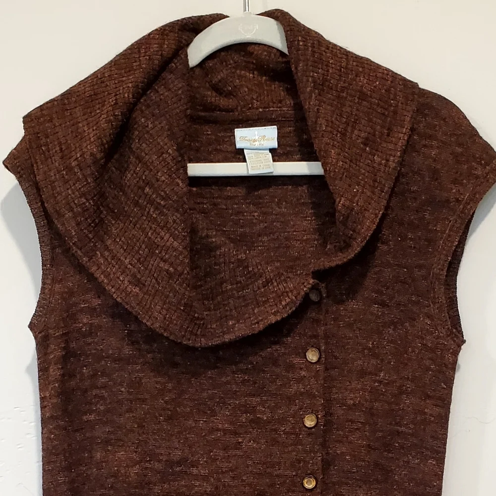 Tracy Reese Wool/Linen Cranberry Black Longline Vest Cardigan Sweater, Med, EUC - Picture 6 of 16